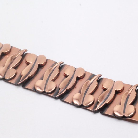 Matisse Renoir Signed Modernist Copper Link Wide Leaf Bracelet - Picture 5 of 7